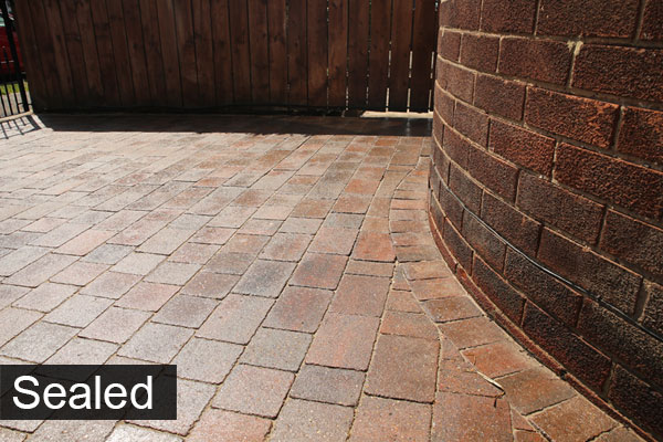 Another view of block paving after applying a protective seal.