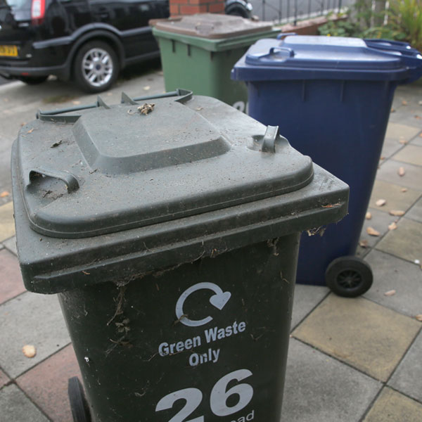 Three wheelie bins waiting to be cleaned.