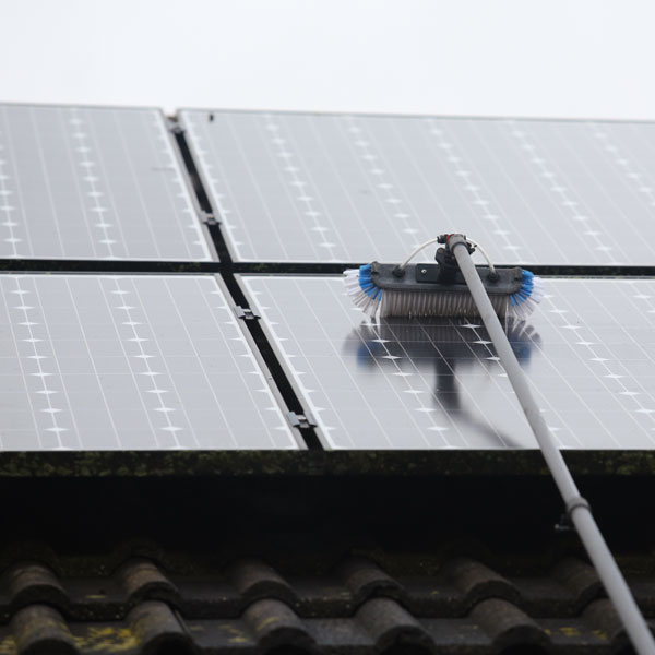 Non-scratch brush head cleaning solar panel.